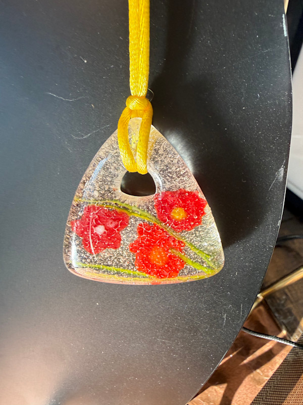 Triangle Red Flowers Necklace #1 by Candice (Candy) Treat Murphy, Image 3.