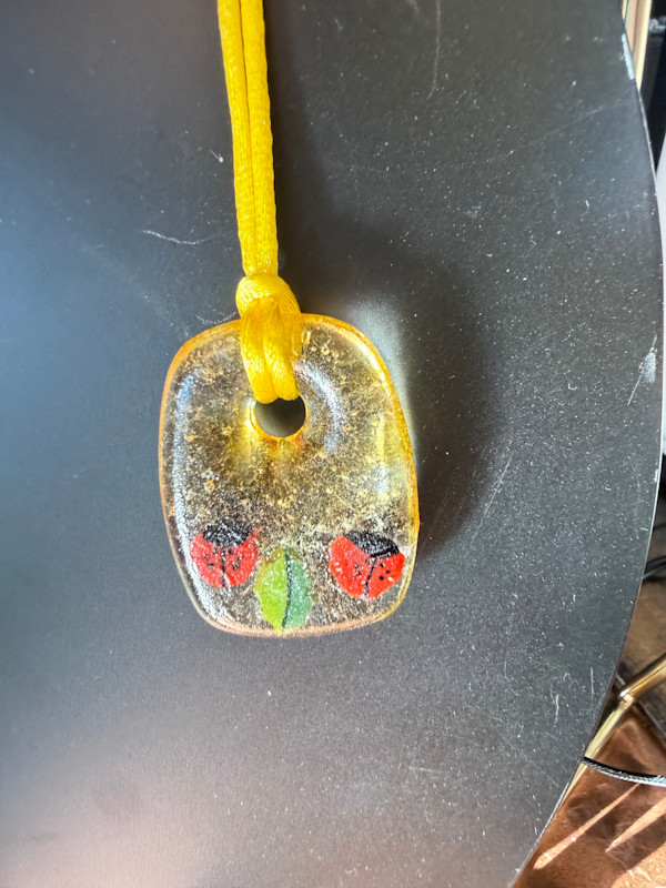 Rectangle Necklace Ladybugs and Leaf #1 by Candice Treat Murphy, Image 4.