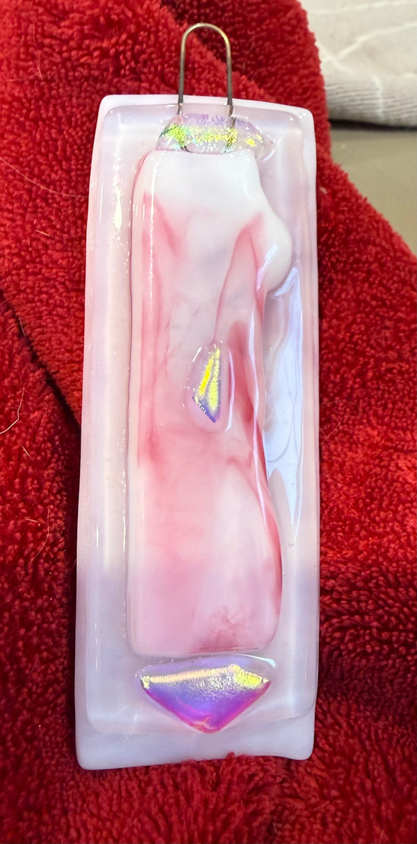 Pink Streaky Ornament #4 with Iridescent Dichroic Pieces by Candice (Candy) Treat Murphy, Image 5.