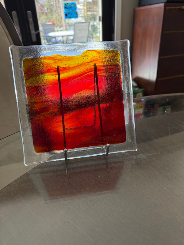 Fiery Yellow and Red Striker 8” Square by Candice Treat Murphy