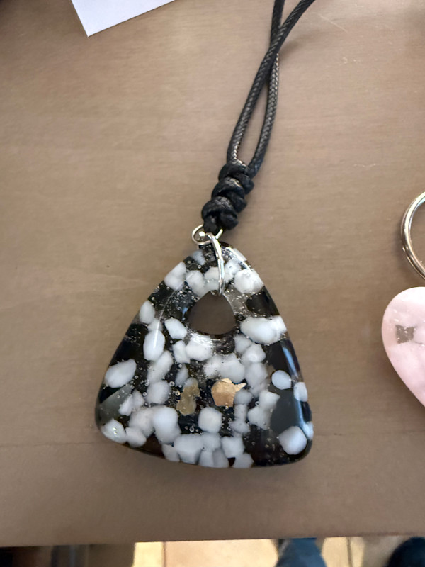 Triangle Black and White Frit with Gold Flakes Necklace #2 by Candice Treat Murphy