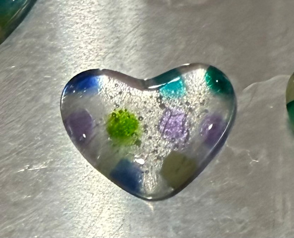 1.5” Tiny Pocket Heart Transparent Green Turquoise and Blue Dots #2 by Candice (Candy) Treat Murphy, Image 2.