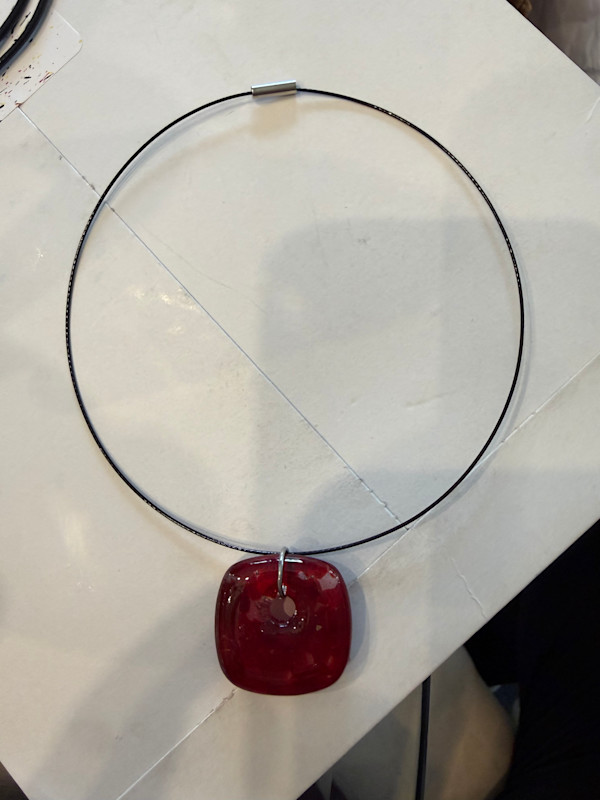 Striker Red Square Necklace on Magnetic Loop by Candice Treat Murphy