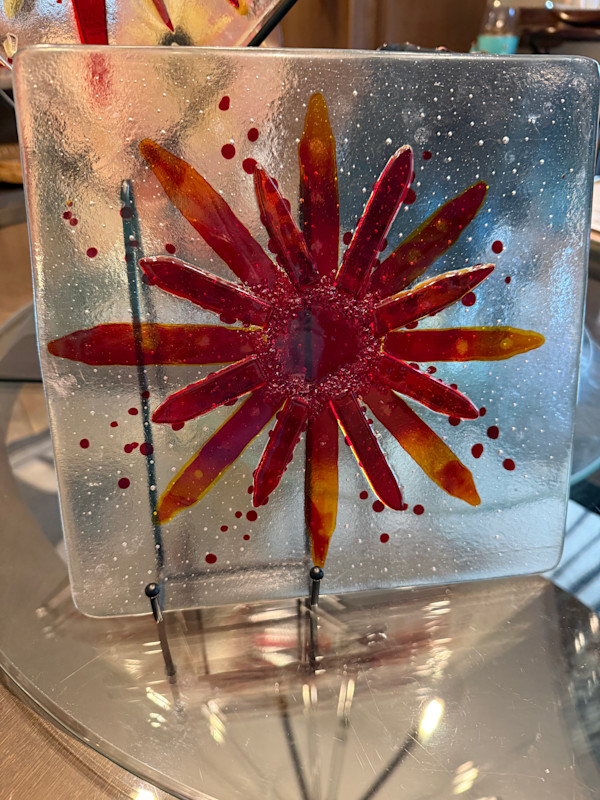 10” Flaming Red and Yellow Sunburst with Red Striker and Clear Iridescent  Frit by Candice Treat Murphy, Image 16.