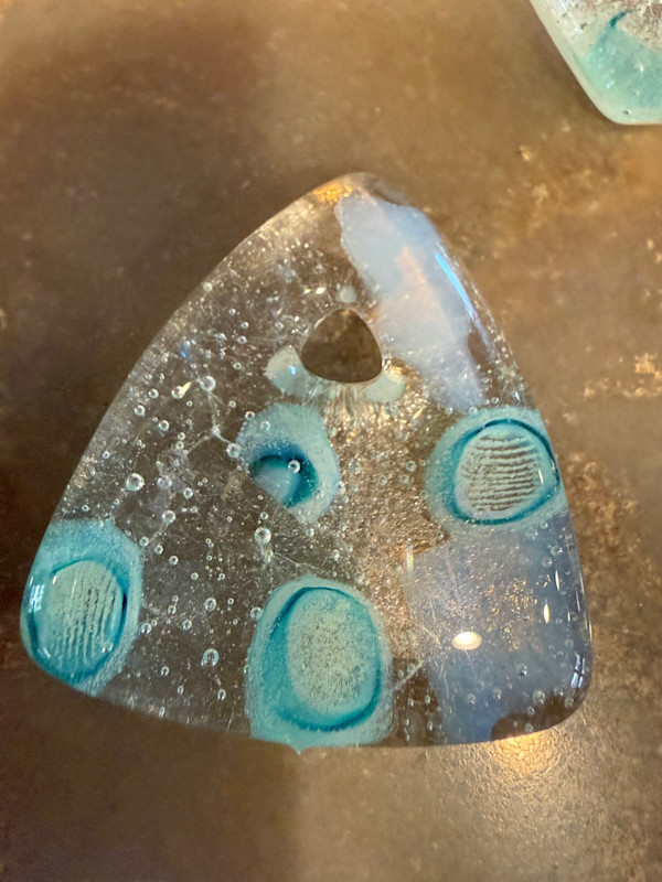 Transparent Triangle Necklace with Floating Turquoise Murrini by Candice (Candy) Treat Murphy, Image 3.