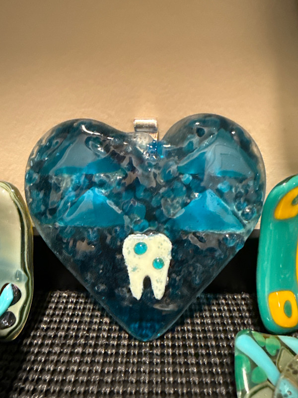 Blue Transparent Tooth Heart Ornament by Candice Treat Murphy