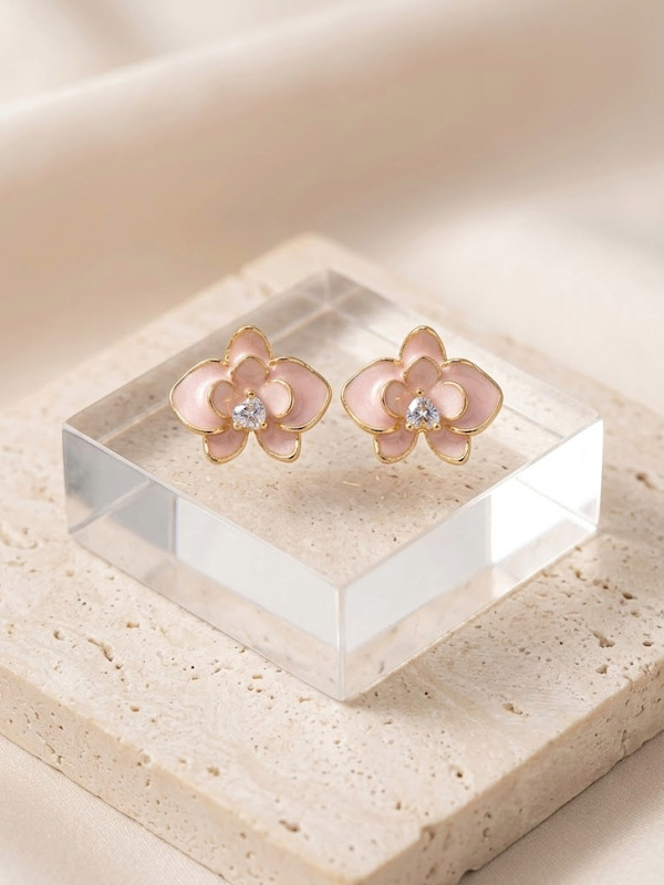 Enamel Orchid Earrings by Breanna Cole, Image 4.