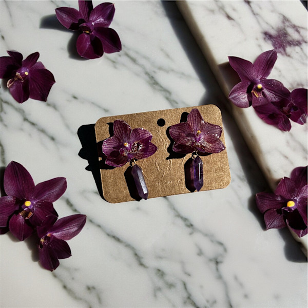 Purple Phalaenopsis Orchid Drop Posts with Amythest by Breanna Cole, Image 1.