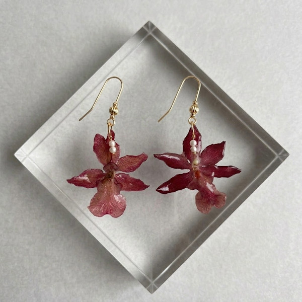 Red Oncidium Earrings by Breanna Cole