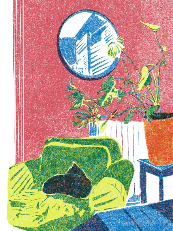 Riso Sketch - Felix in the Living Room by Julia Kagan