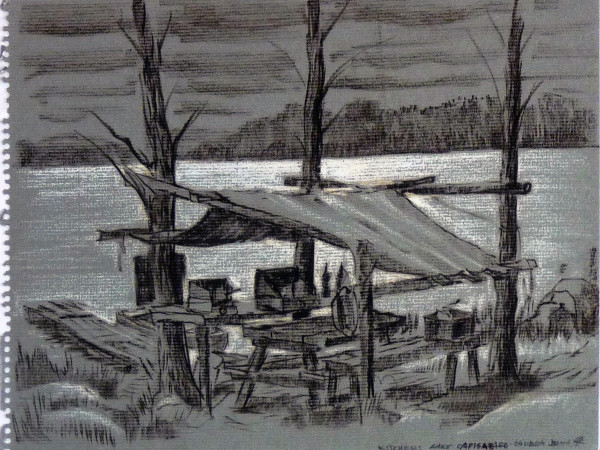 Kitchen - Lake Apisabigo Canada, from "Summer '64 - '65 through '75 Sketch Pad" by Roy Hocking