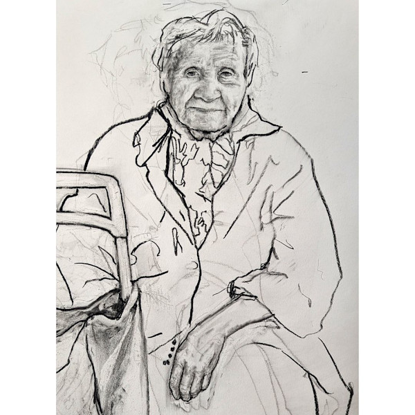 Old Woman with Shopping trolly by JAN FAIREY