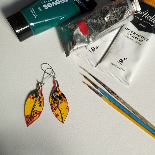 Pohutukawa Leaf Earrings  . . (22146) by Liz McAuliffe