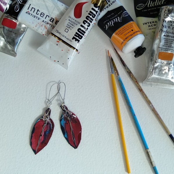 Pohutukawa Leaf Earrings  . . (22189) by Liz McAuliffe