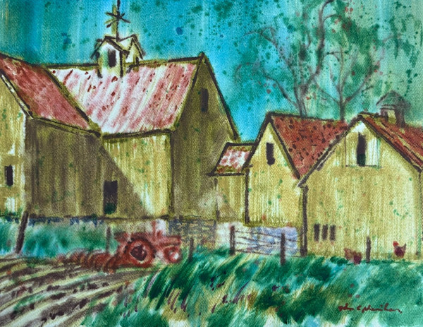 Yellow Barns Red Tractor by Peter G. Menihan, Image 1.