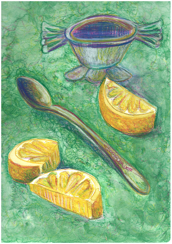 Tea strainer and lemons by Janet Danforth