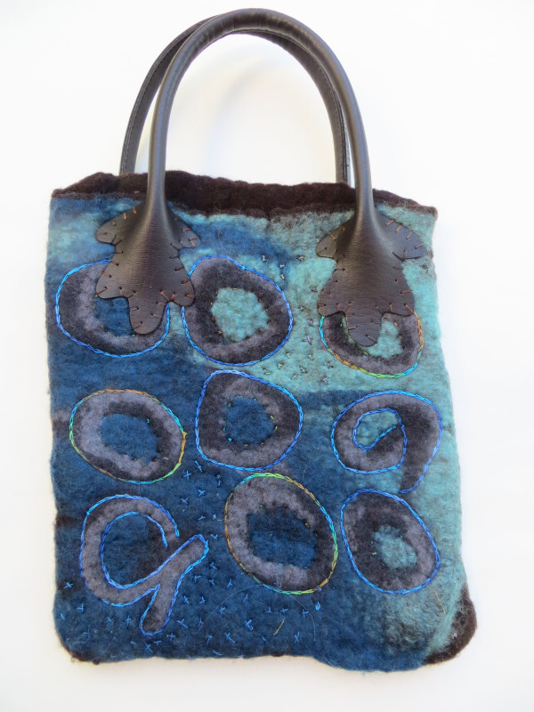 Blue and Brown Purse ~ wet felted by Jane LaFazio