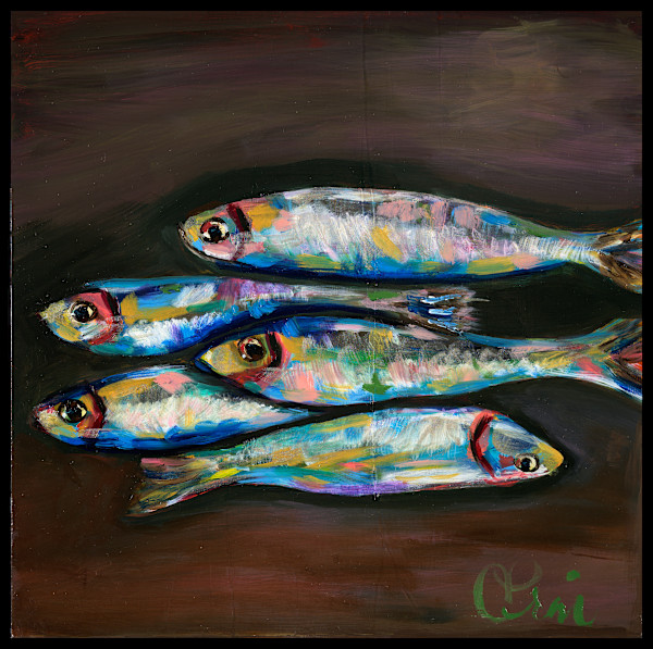 Spanish Sardines #1  - Framed floating canvas by Erin Bowling