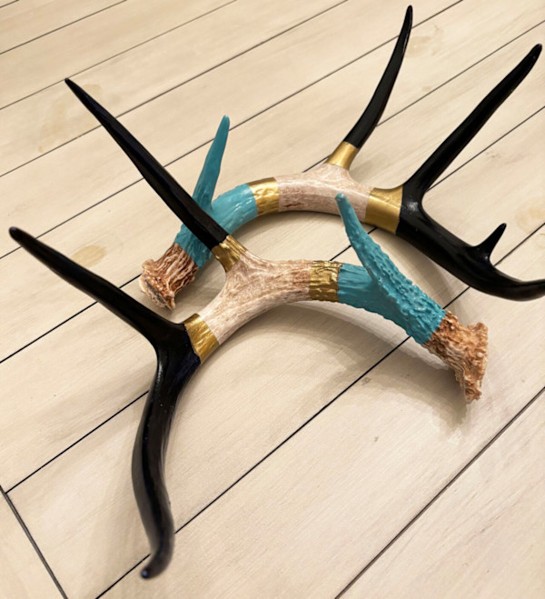 Antler Pair: Teal, Black and Gold by Brenda Bell