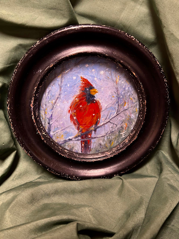 Christmas Cardinal in Vintage Frame by Julee Everett