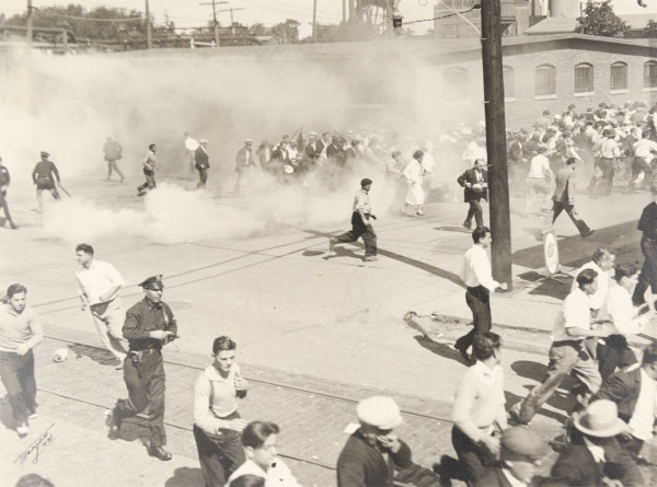 Lodi, N.J. Silk Strike in 1932 during Mustard Gas Barrage used by Police to Disperse Strikers by Ralph Morgan