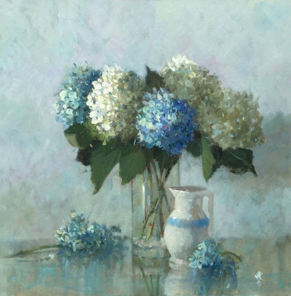 Blue Green Hydrangea by Hope Reis Art Studio