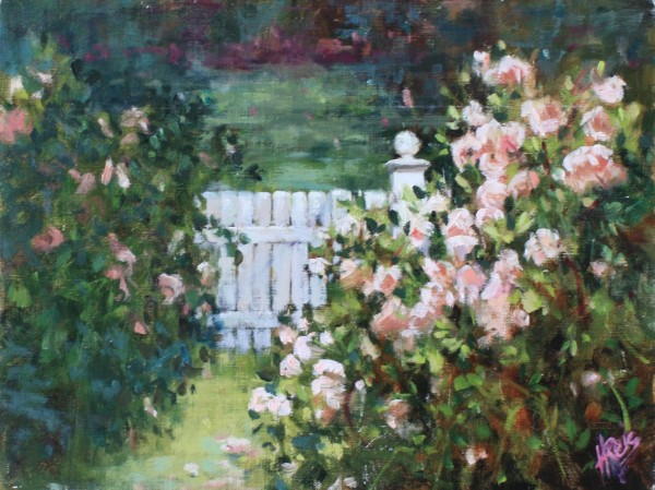 Roses on the Fence by Hope Reis Art Studio