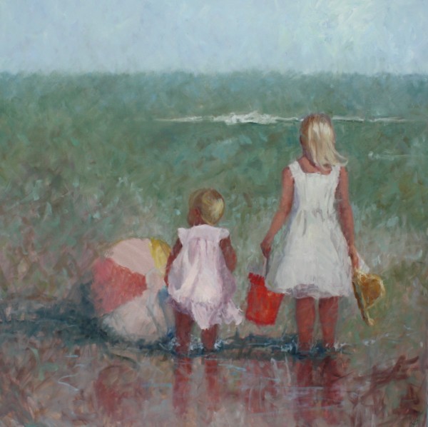 Sisters and the Beach Ball by Hope Reis Art Studio