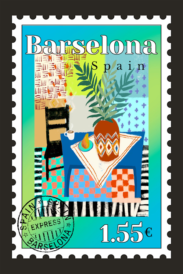 Barselona  Afternoon Postage Stamp by Debbie Warnock