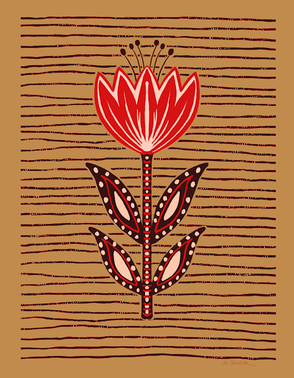 Red Tulip on Brown by Debbie Warnock