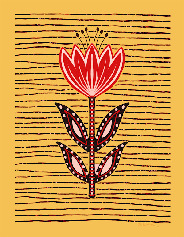 Red Tulip on Yellow Ochre by Debbie Warnock