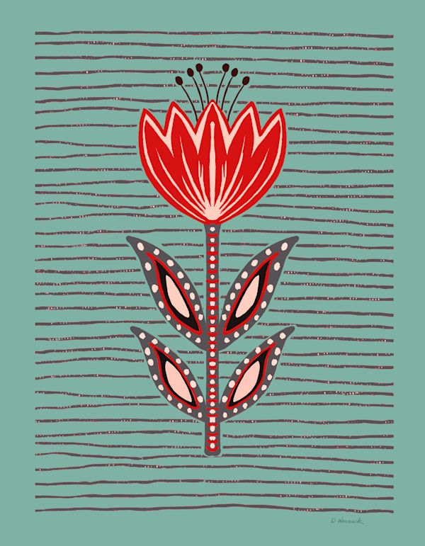 Red Tulip on Teal by Debbie Warnock