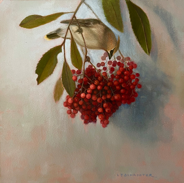 Cedar Waxwing & Winterberries by Linda J Schroeter