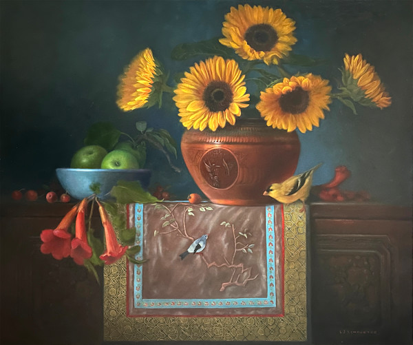 Sunflowers & Finch by Linda J Schroeter