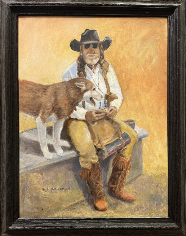 Albuquerque Mtn Man and Dog by Pat Stoddard Aragon