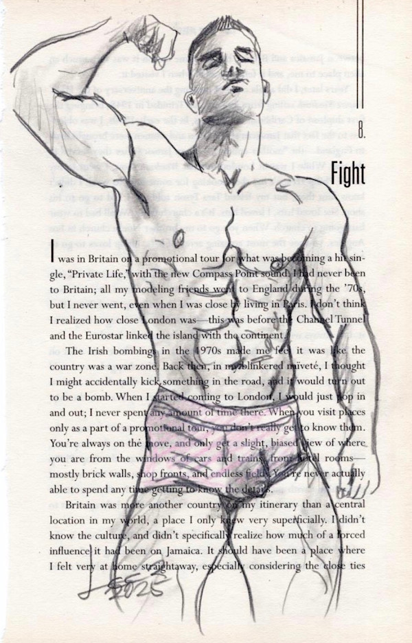 Pencil Drawing on Page From Grace Jones Autobiography by Lee AKA Born To Be Bent Lee, Image 1.