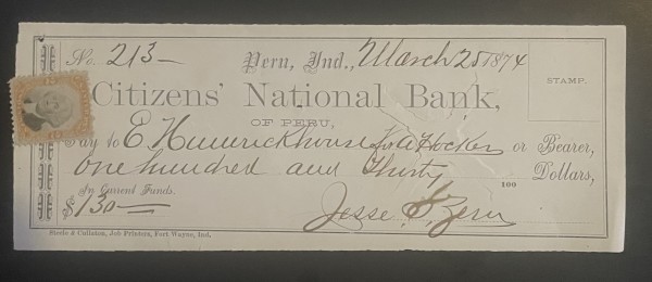 1874 Citizens National Bank Check w/R135