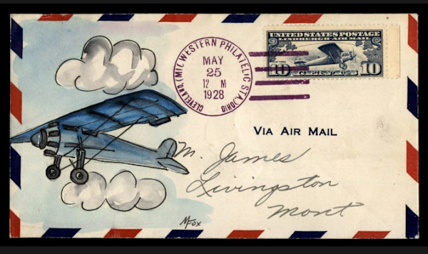 1928 Spirit of St Louis cover with an add-on M. Fox hand painted cachet by Melissa Fox