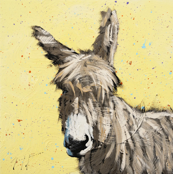Grey Donkey on yellow Speckled Swirls by Josh Brown, Image 1.
