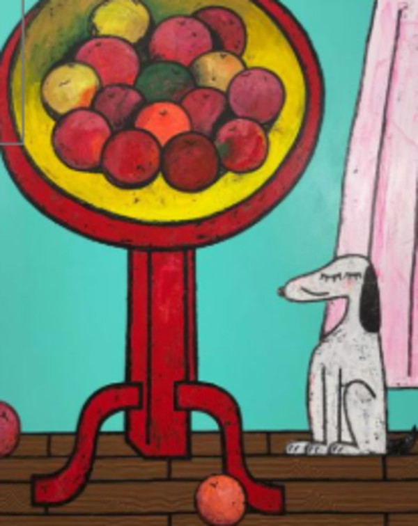 Still Life with dog and fruit by Jonathan Edelhuber