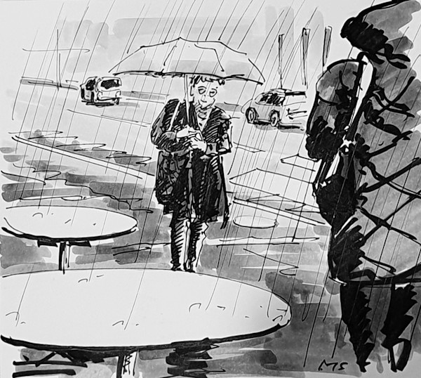 Zug, Regen vor dem Café Speck, 2023 by Martin Spillmann, Image 1.
