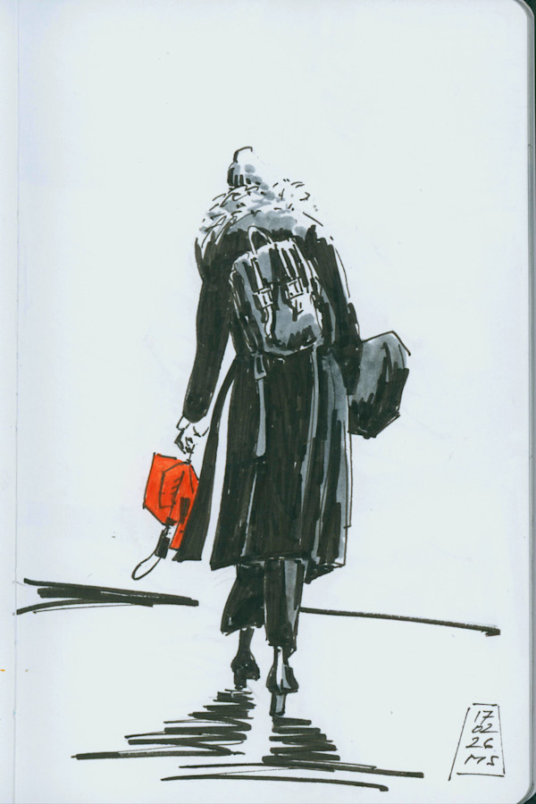 Zug, vor dem Einkaufszentrum Metalli mit Schirm, 2026 by Martin Spillmann, Image 1.