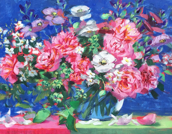 Bouquet with Moonrise Peonies and Apple Blossoms