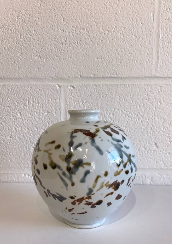 Porcelain -  medium bottle with sepia leaves