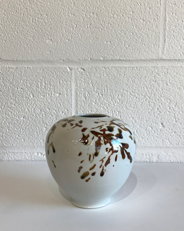Porcelain -  medium vessel with sepia leaves
