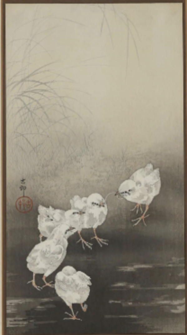 Chicks and Worms by Ohara Koson, Image 1.
