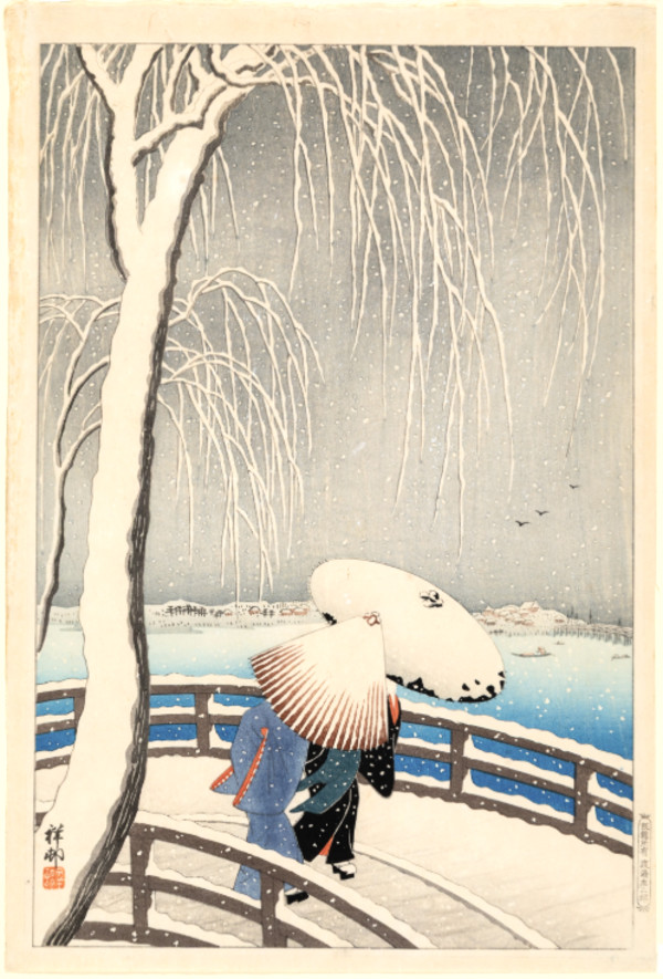 Snow on Willow Bridge by Ohara Koson, Image 1.