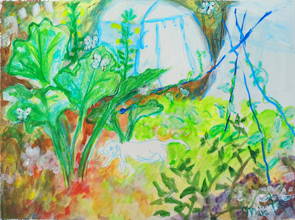 Canicule au jardin / dog days with cat by Maïa Perron