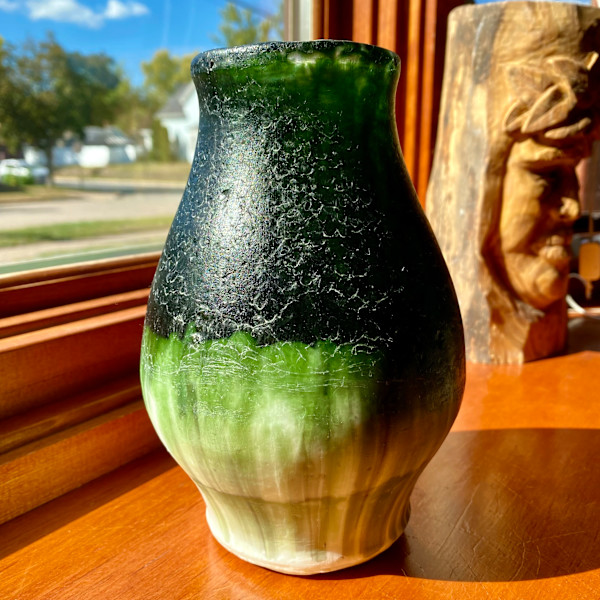Tall Green Cast Glass Vase by Ben Richgruber - PECO Studio, Image 1.