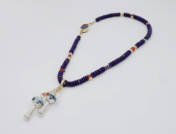 Gold Lapis Necklace with Silver Squash Blossoms